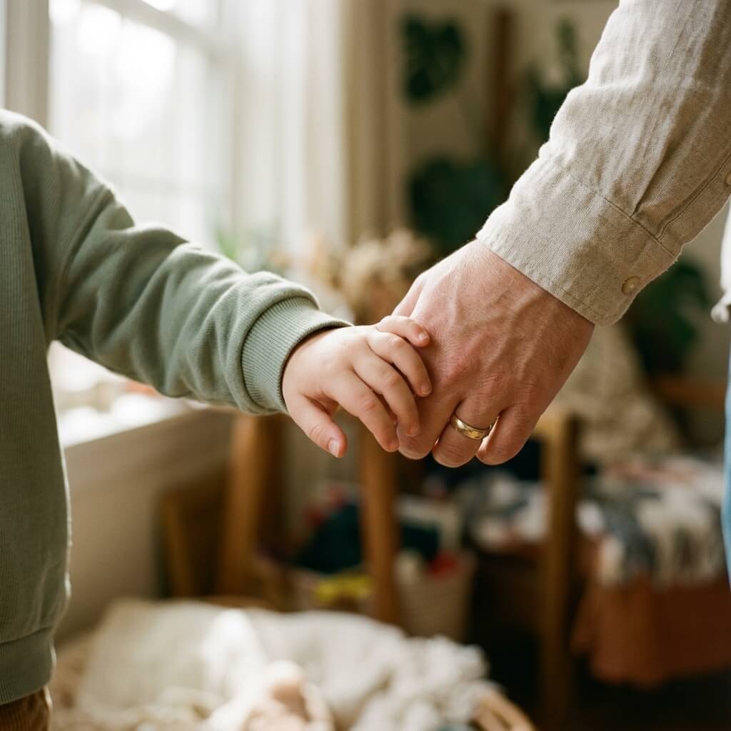 A child's hand in a parent's hand, a few years later