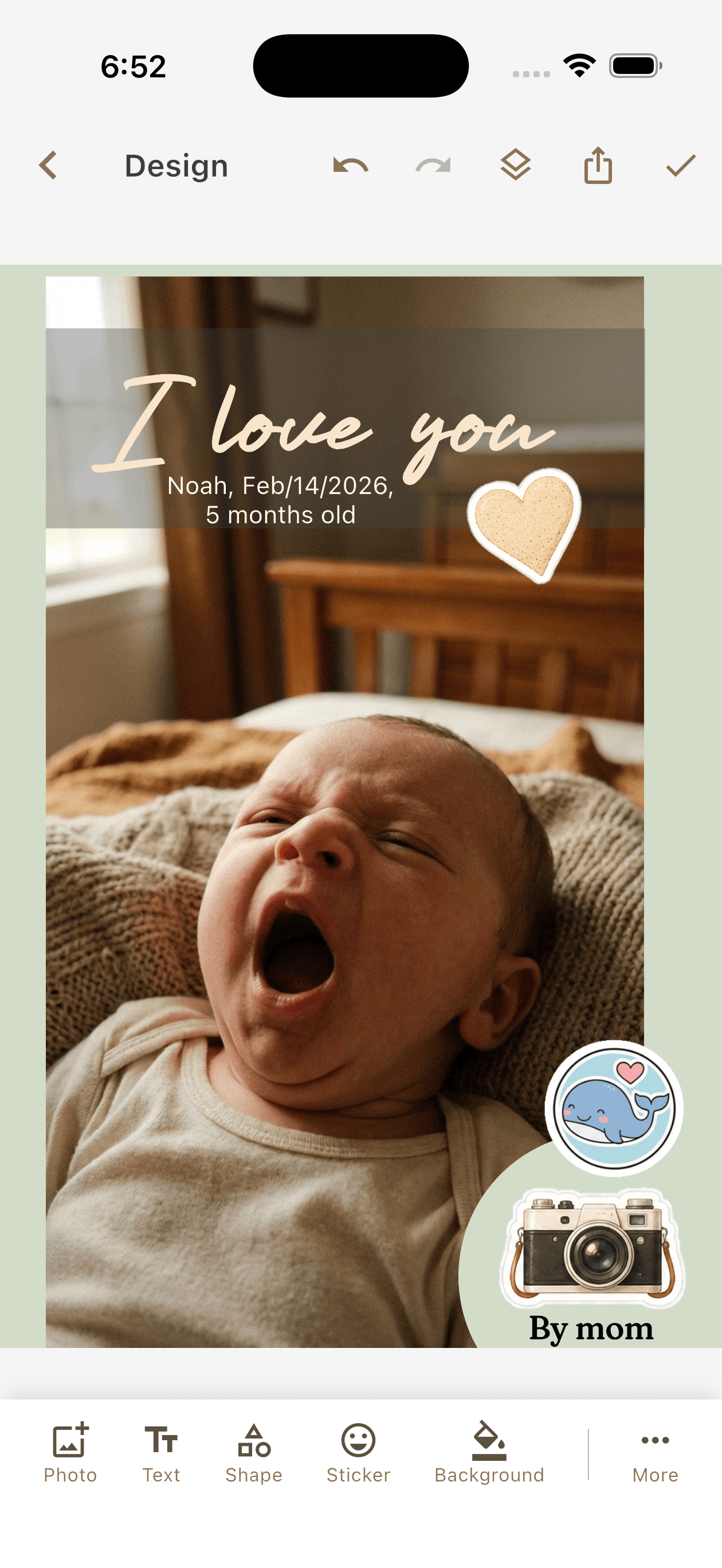 A finished Canvas page in the Canvas builder: photos, stickers and words in The Days We Keep app