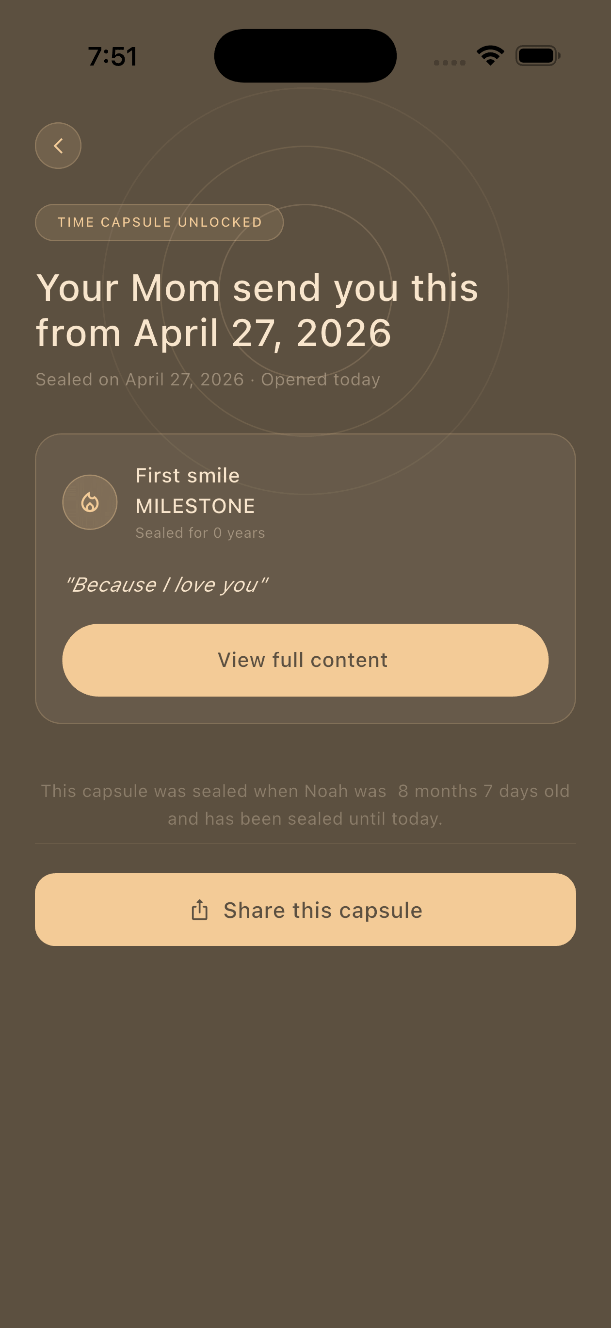 The Time Capsule opening ceremony in The Days We Keep app